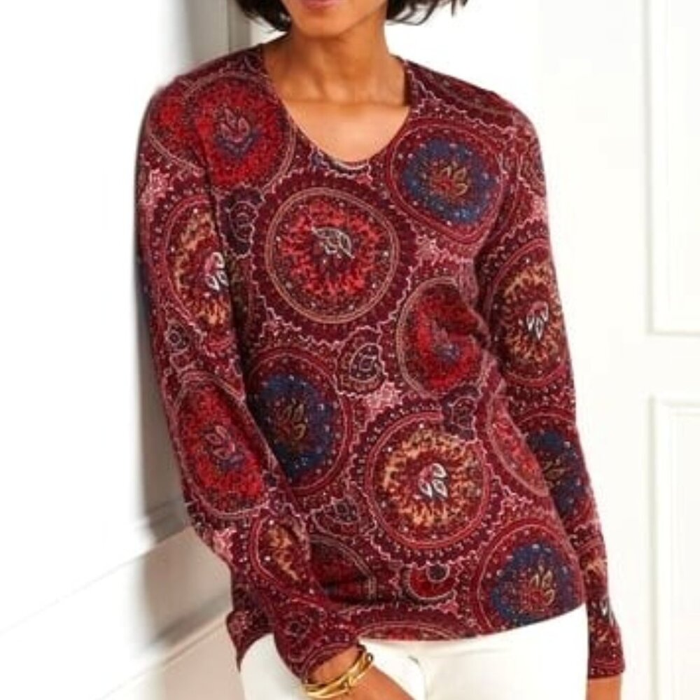 Talbots Merino Wool Patterned Sweater - Sz S